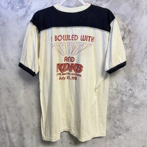 Vintage 80s Journey Band Tee Large 20.5x29 White KDKB Bowling T Shirt